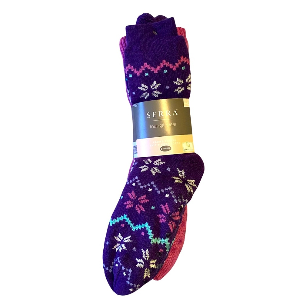 🔥CLEARANCE🔥 SERRA Purple Ladies Chunky Knit Slipper Socks - 2 PAIR - SZ 4-10
